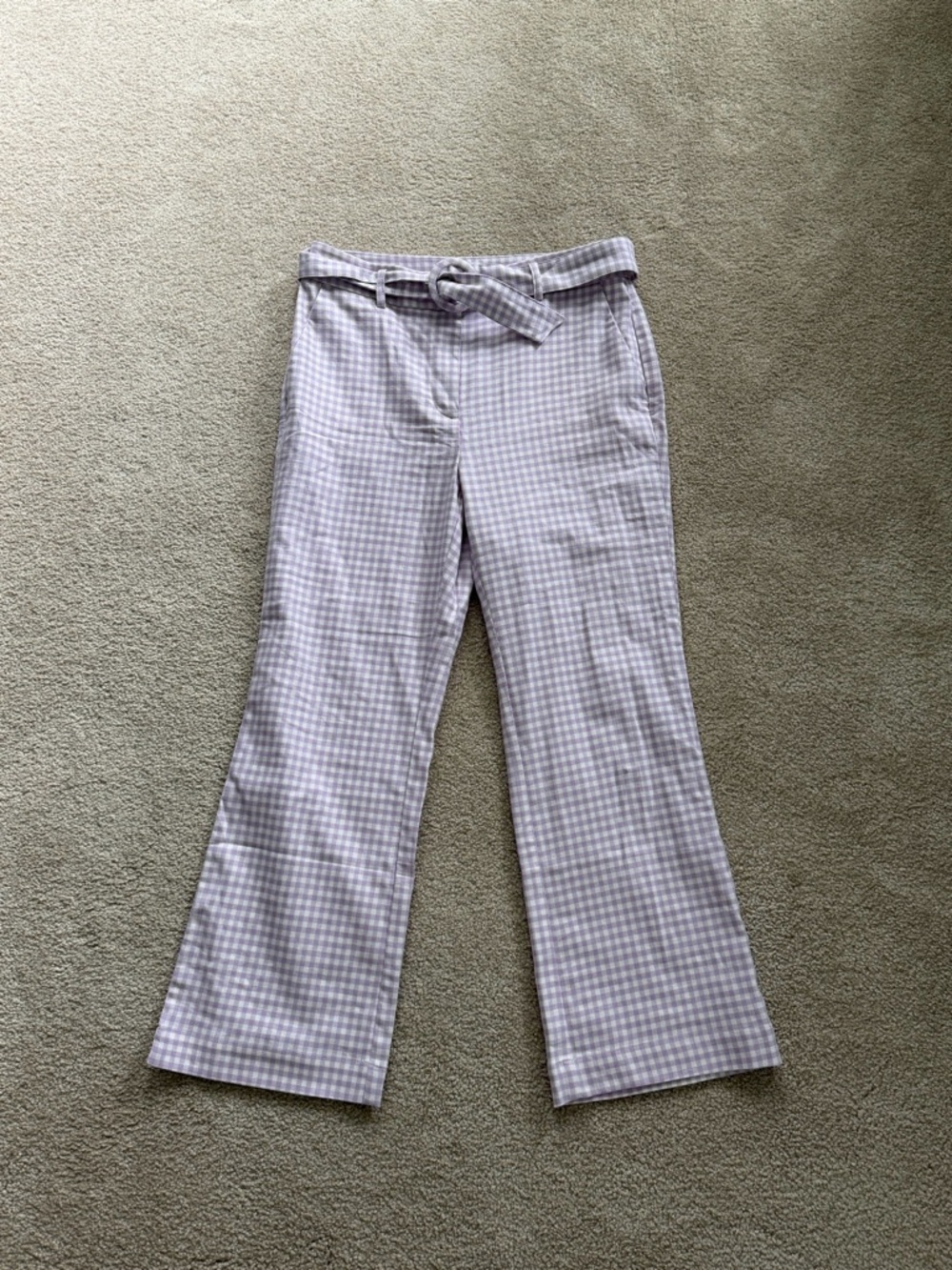 Lavender Gingham kick flare Pants with Belt size 4P NWT